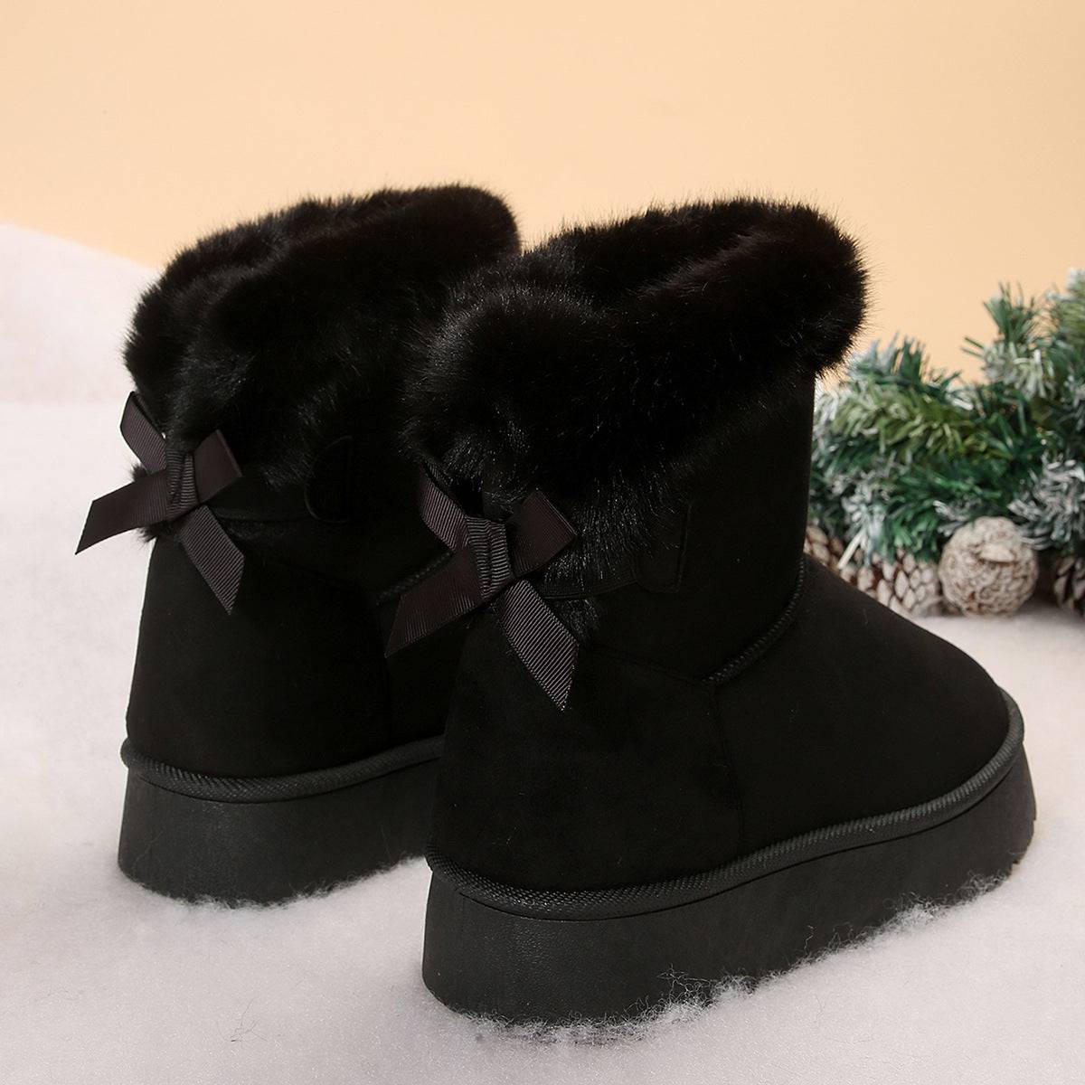 Nuevas botas de nieve con lazo para invierno, además de botines cálidos de terciopelo con suela gruesa para mujer, zapatos sencillos de algodón para uso diario y ocio