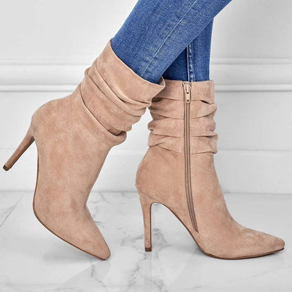 Pointed Toe Stiletto Heel Ankle Boots For Women Side Zipper Shoes - ALL-IN-ONE GENSTORE & SERVICES