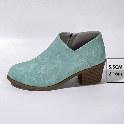 Chunky Heel Round Toe Ankle Boots With Side Zipper Design Fashion Fall Winter Short Boots For Women Shoes - ALL-IN-ONE GENSTORE & SERVICES
