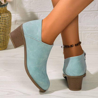 Chunky Heel Round Toe Ankle Boots With Side Zipper Design Fashion Fall Winter Short Boots For Women Shoes - ALL-IN-ONE GENSTORE & SERVICES
