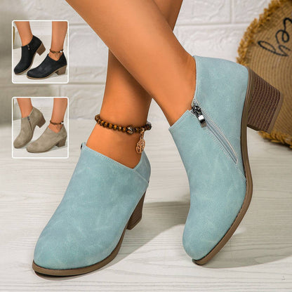 Chunky Heel Round Toe Ankle Boots With Side Zipper Design Fashion Fall Winter Short Boots For Women Shoes - ALL-IN-ONE GENSTORE & SERVICES