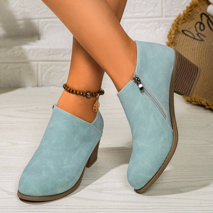 Chunky Heel Round Toe Ankle Boots With Side Zipper Design Fashion Fall Winter Short Boots For Women Shoes - ALL-IN-ONE GENSTORE & SERVICES
