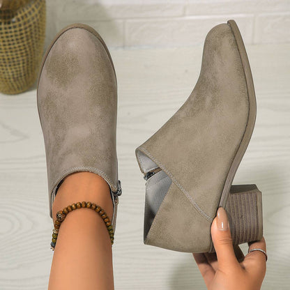 Chunky Heel Round Toe Ankle Boots With Side Zipper Design Fashion Fall Winter Short Boots For Women Shoes - ALL-IN-ONE GENSTORE & SERVICES