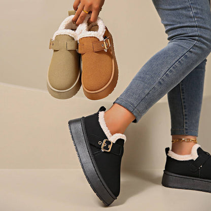 Fashion Round Toe Ankle Boots With Buckle Design Winter Warm Thickened Cotton Shoes Suede Flat Boot For Women - ALL-IN-ONE GENSTORE & SERVICES