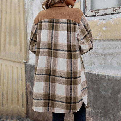 New Brushed Plaid Long Coat With Pockets Fashion Winter Jacket Outwear Women's Clothing - ALL-IN-ONE GENSTORE & SERVICES
