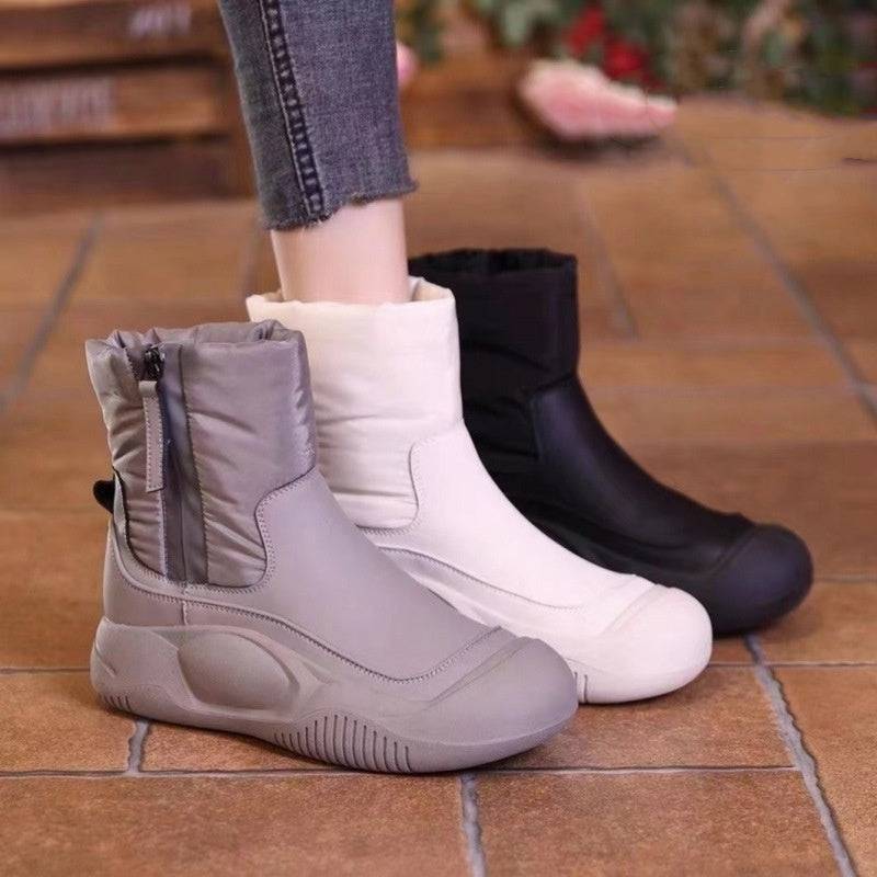 Botas de nieve de felpa de invierno con cremallera lateral, cálidas, de suela gruesa, antideslizantes, impermeables, zapatos cortos para mujer