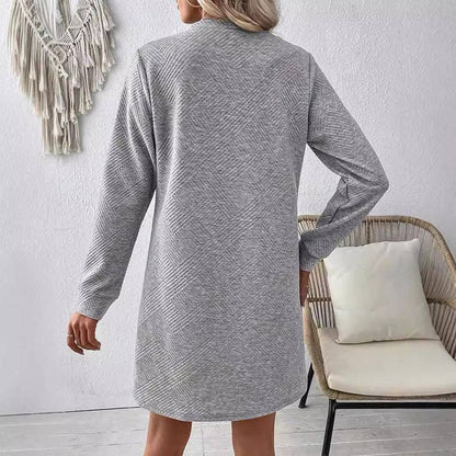Fall Oblique Checkered Texture Dress Fashion Casual Solid Color Round Neck Long-sleeved Women's Clothing - ALL-IN-ONE GENSTORE & SERVICES