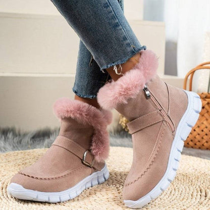 New Snow Boots Winter Warm Thickened Solid Color Plush Ankle Boots With Buckle Design Plus Velvet Flat Shoes For Women - ALL-IN-ONE GENSTORE & SERVICES