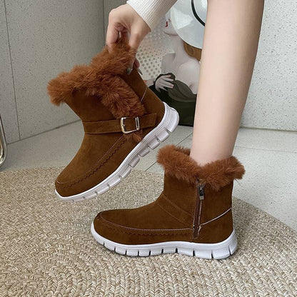 New Snow Boots Winter Warm Thickened Solid Color Plush Ankle Boots With Buckle Design Plus Velvet Flat Shoes For Women - ALL-IN-ONE GENSTORE & SERVICES