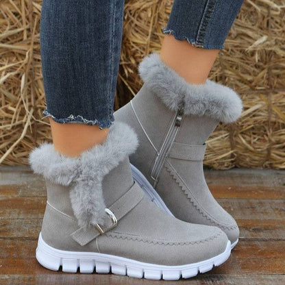 New Snow Boots Winter Warm Thickened Solid Color Plush Ankle Boots With Buckle Design Plus Velvet Flat Shoes For Women - ALL-IN-ONE GENSTORE & SERVICES