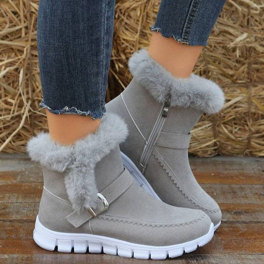 New Snow Boots Winter Warm Thickened Solid Color Plush Ankle Boots With Buckle Design Plus Velvet Flat Shoes For Women - ALL-IN-ONE GENSTORE & SERVICES