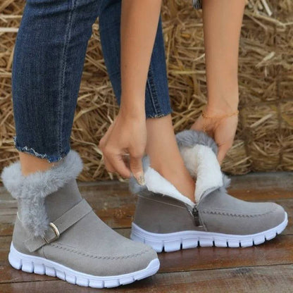 New Snow Boots Winter Warm Thickened Solid Color Plush Ankle Boots With Buckle Design Plus Velvet Flat Shoes For Women - ALL-IN-ONE GENSTORE & SERVICES