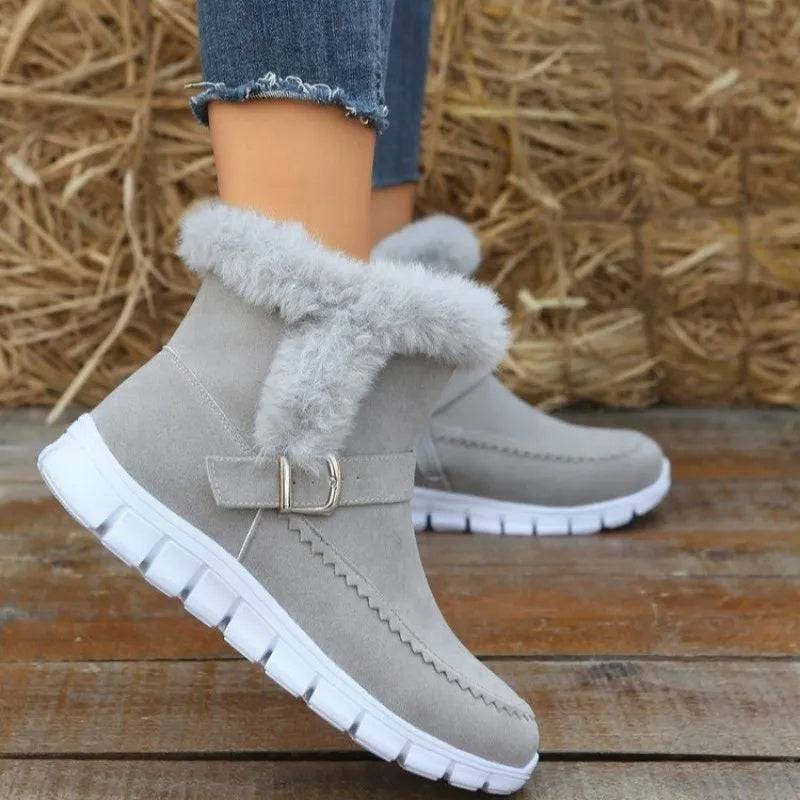 New Snow Boots Winter Warm Thickened Solid Color Plush Ankle Boots With Buckle Design Plus Velvet Flat Shoes For Women - ALL-IN-ONE GENSTORE & SERVICES