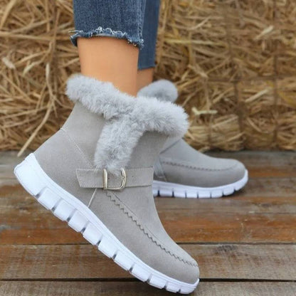 New Snow Boots Winter Warm Thickened Solid Color Plush Ankle Boots With Buckle Design Plus Velvet Flat Shoes For Women - ALL-IN-ONE GENSTORE & SERVICES