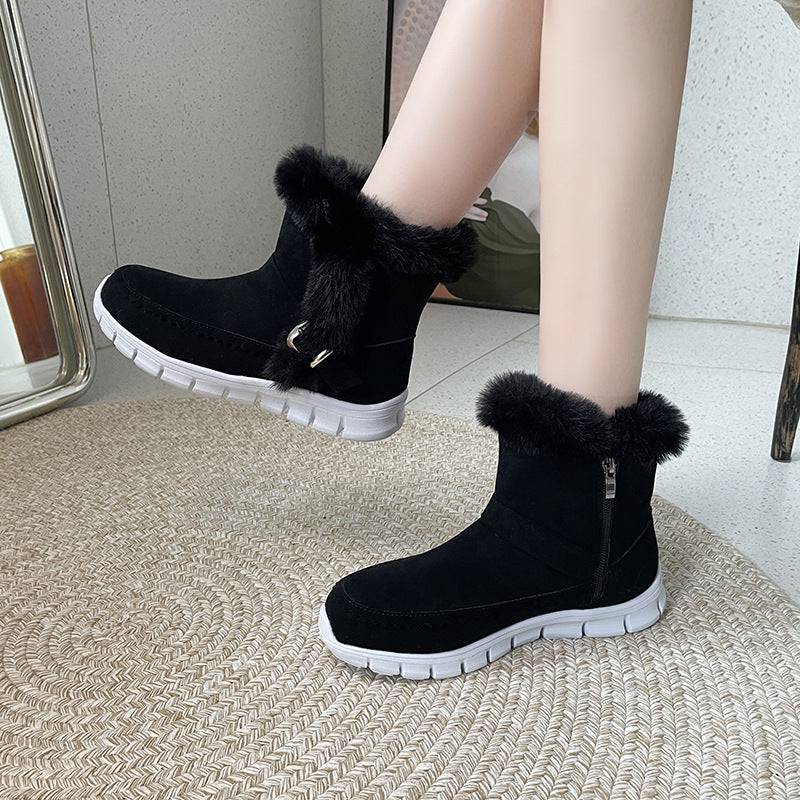 New Snow Boots Winter Warm Thickened Solid Color Plush Ankle Boots With Buckle Design Plus Velvet Flat Shoes For Women - ALL-IN-ONE GENSTORE & SERVICES