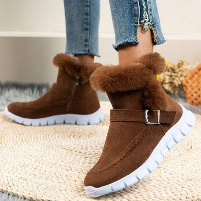 New Snow Boots Winter Warm Thickened Solid Color Plush Ankle Boots With Buckle Design Plus Velvet Flat Shoes For Women - ALL-IN-ONE GENSTORE & SERVICES