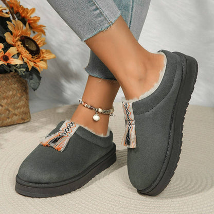 Winter Plush Home Slippers Fashion Round Toe Flat Suede Garden Shoes Indoor Warm Floor Bedroom Slipper For Women - ALL-IN-ONE GENSTORE & SERVICES