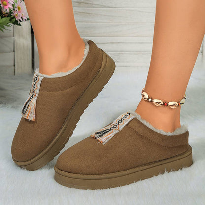 Winter Plush Home Slippers Fashion Round Toe Flat Suede Garden Shoes Indoor Warm Floor Bedroom Slipper For Women - ALL-IN-ONE GENSTORE & SERVICES