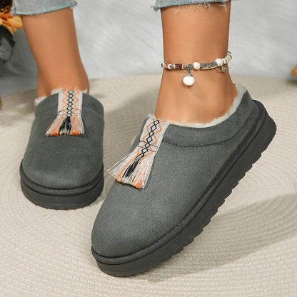 Winter Plush Home Slippers Fashion Round Toe Flat Suede Garden Shoes Indoor Warm Floor Bedroom Slipper For Women - ALL-IN-ONE GENSTORE & SERVICES
