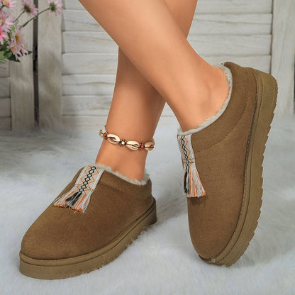 Winter Plush Home Slippers Fashion Round Toe Flat Suede Garden Shoes Indoor Warm Floor Bedroom Slipper For Women - ALL-IN-ONE GENSTORE & SERVICES