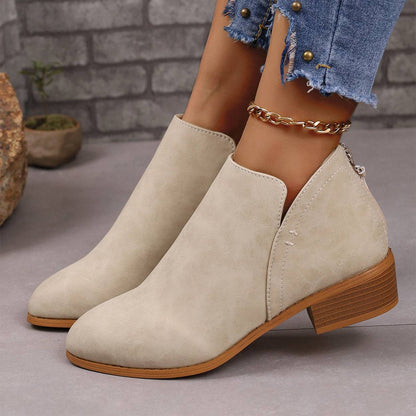 Chunky Heel Pointed Toe Ankle Boots With V-cut Design Fashion Fall Winter Short Boots For Women Shoes - ALL-IN-ONE GENSTORE & SERVICES