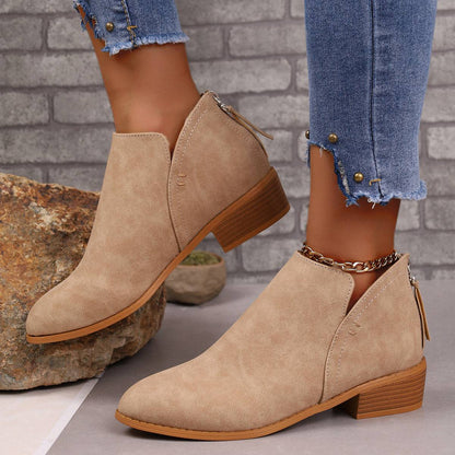 Chunky Heel Pointed Toe Ankle Boots With V-cut Design Fashion Fall Winter Short Boots For Women Shoes - ALL-IN-ONE GENSTORE & SERVICES