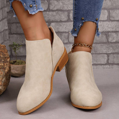 Chunky Heel Pointed Toe Ankle Boots With V-cut Design Fashion Fall Winter Short Boots For Women Shoes - ALL-IN-ONE GENSTORE & SERVICES