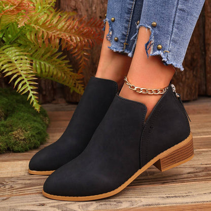 Chunky Heel Pointed Toe Ankle Boots With V-cut Design Fashion Fall Winter Short Boots For Women Shoes - ALL-IN-ONE GENSTORE & SERVICES