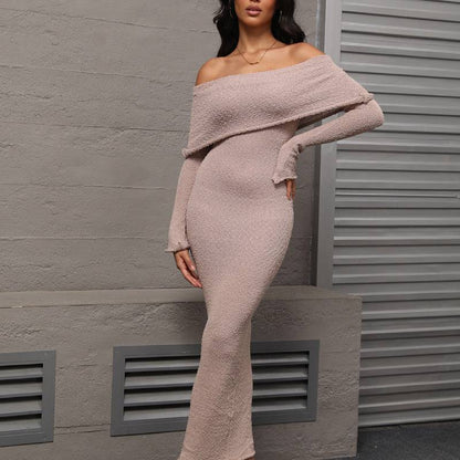 French-style One-shoulder Knitted Dress Fashion Party Beach Long-sleeved Long Dresses Fall Wainter Women's Clothing - ALL-IN-ONE GENSTORE & SERVICES