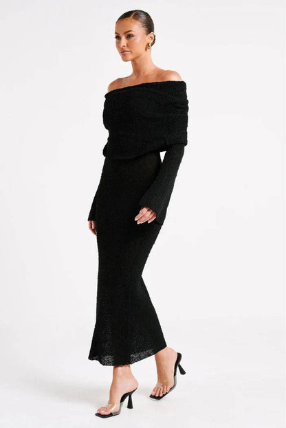 French-style One-shoulder Knitted Dress Fashion Party Beach Long-sleeved Long Dresses Fall Wainter Women's Clothing - ALL-IN-ONE GENSTORE & SERVICES