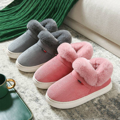 Winter Plush Cotton Shoes For Men And Women Cozy Fluffy Corduroy House Slippers Warm Slip On Fleece House Shoes - ALL-IN-ONE GENSTORE & SERVICES