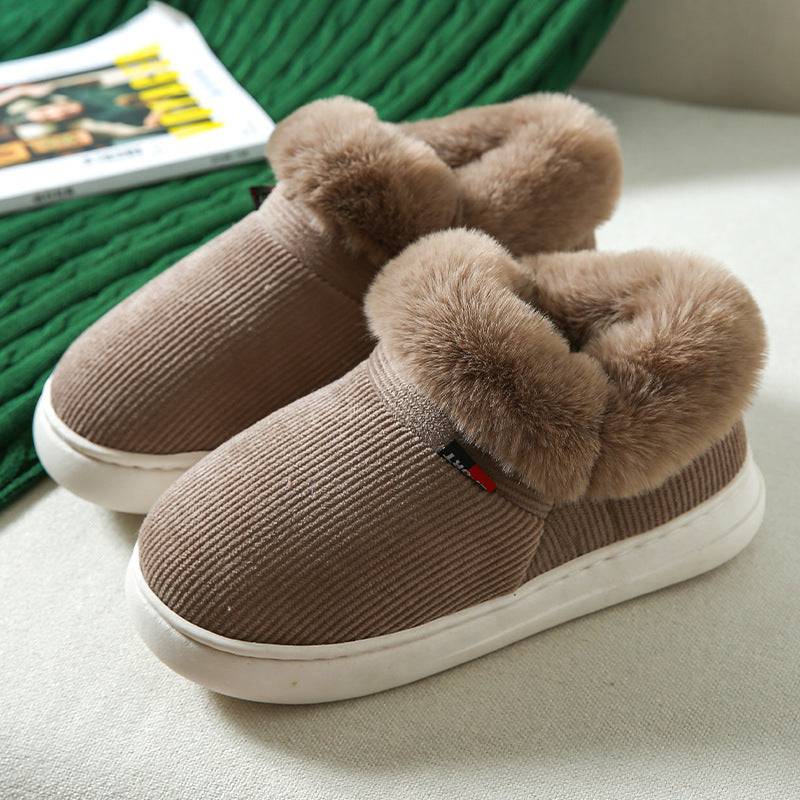 Chaussures d'hiver en coton pelucheux pour hommes et femmes, pantoufles de maison confortables en velours côtelé moelleux, chaussures de maison chaudes en polaire à enfiler