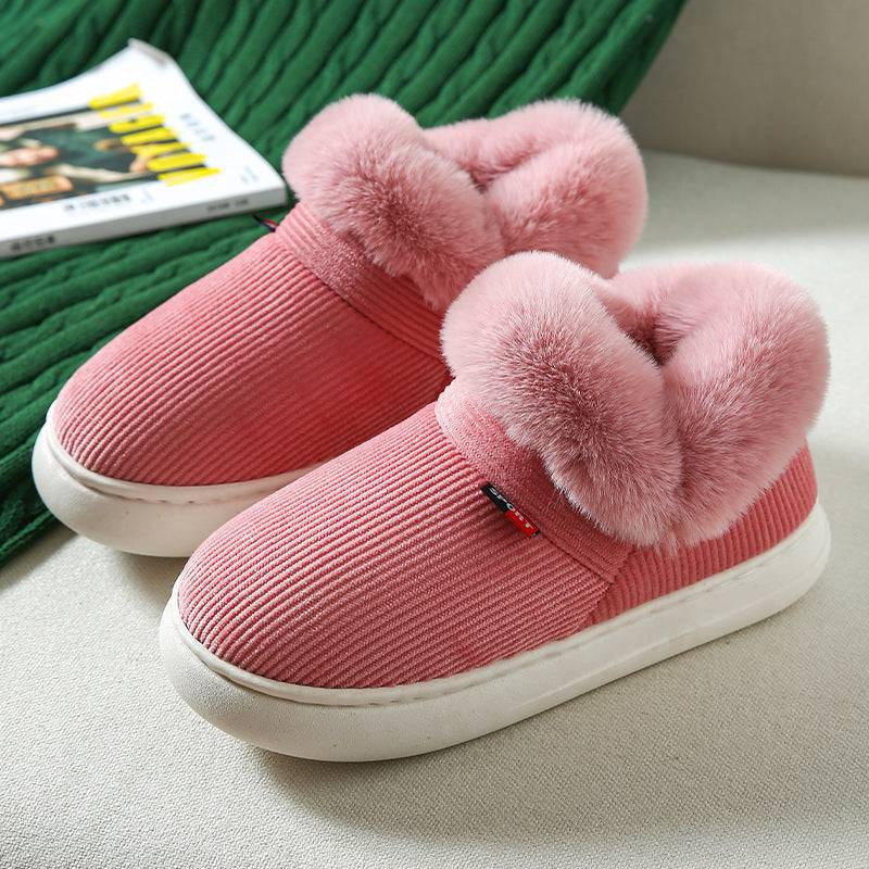 Chaussures d'hiver en coton pelucheux pour hommes et femmes, pantoufles de maison confortables en velours côtelé moelleux, chaussures de maison chaudes en polaire à enfiler