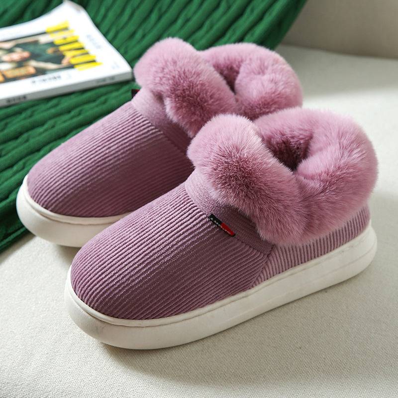 Chaussures d'hiver en coton pelucheux pour hommes et femmes, pantoufles de maison confortables en velours côtelé moelleux, chaussures de maison chaudes en polaire à enfiler