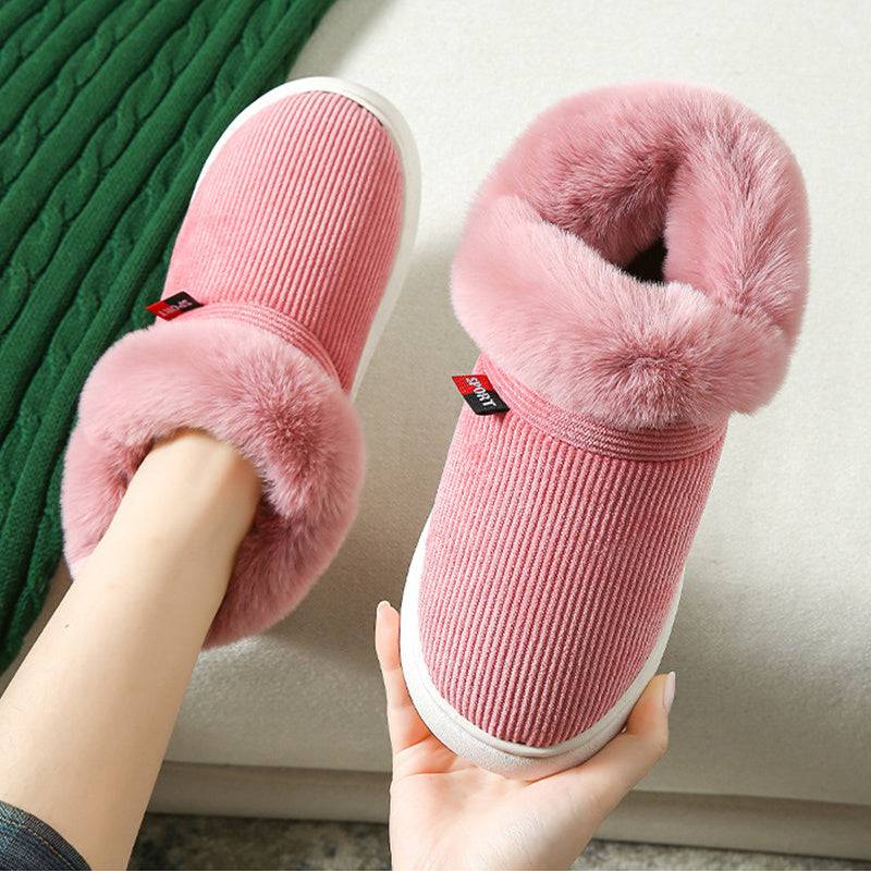 Chaussures d'hiver en coton pelucheux pour hommes et femmes, pantoufles de maison confortables en velours côtelé moelleux, chaussures de maison chaudes en polaire à enfiler