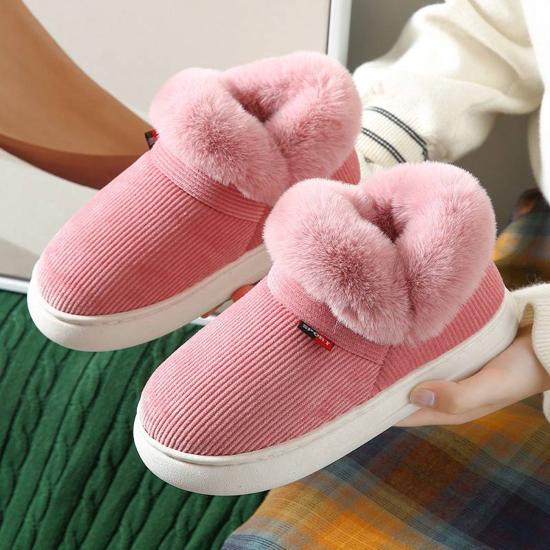 Chaussures d'hiver en coton pelucheux pour hommes et femmes, pantoufles de maison confortables en velours côtelé moelleux, chaussures de maison chaudes en polaire à enfiler