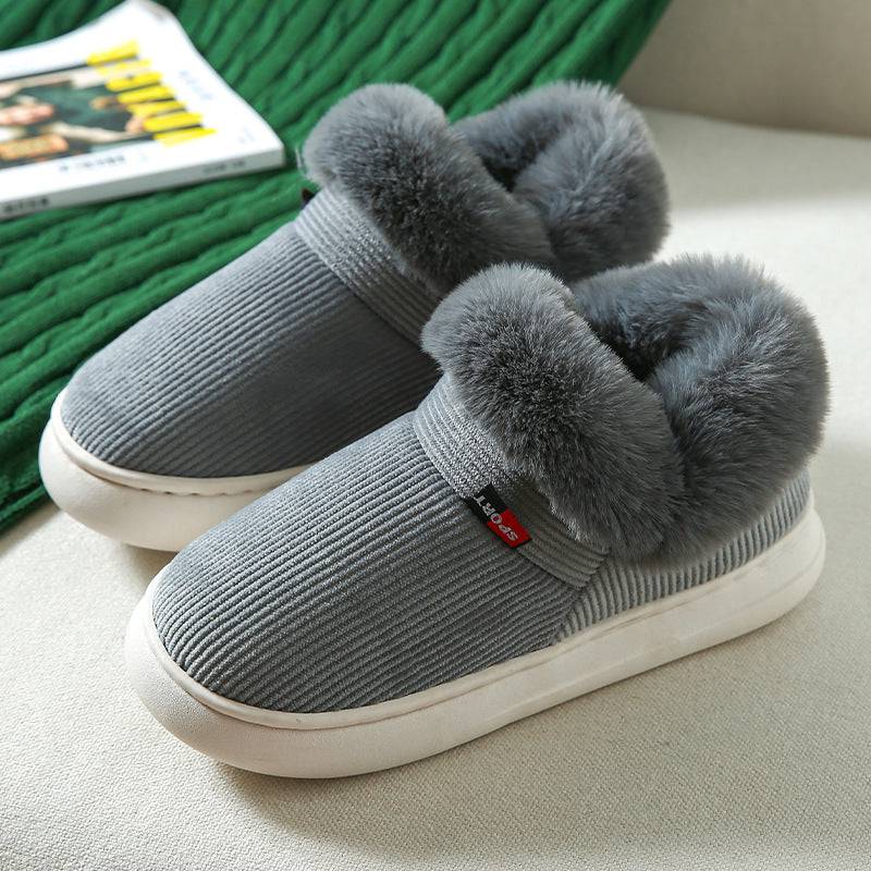 Chaussures d'hiver en coton pelucheux pour hommes et femmes, pantoufles de maison confortables en velours côtelé moelleux, chaussures de maison chaudes en polaire à enfiler