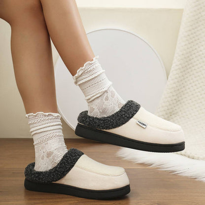 Fashion Solid Striped Cotton Slippers Winter Warm Indoor Bedroom Floor Slipper For Couples Non-slip Thick Sole House Shoes - ALL-IN-ONE GENSTORE & SERVICES