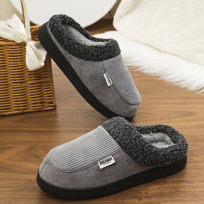 Fashion Solid Striped Cotton Slippers Winter Warm Indoor Bedroom Floor Slipper For Couples Non-slip Thick Sole House Shoes - ALL-IN-ONE GENSTORE & SERVICES
