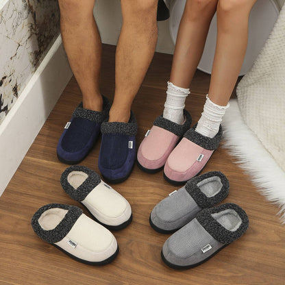 Fashion Solid Striped Cotton Slippers Winter Warm Indoor Bedroom Floor Slipper For Couples Non-slip Thick Sole House Shoes - ALL-IN-ONE GENSTORE & SERVICES
