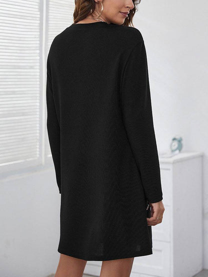 Long-sleeved Round-neck Straight Dress Fashion Casual Loose Solid Color Dress For Women Fall Spring Clothing - ALL-IN-ONE GENSTORE & SERVICES