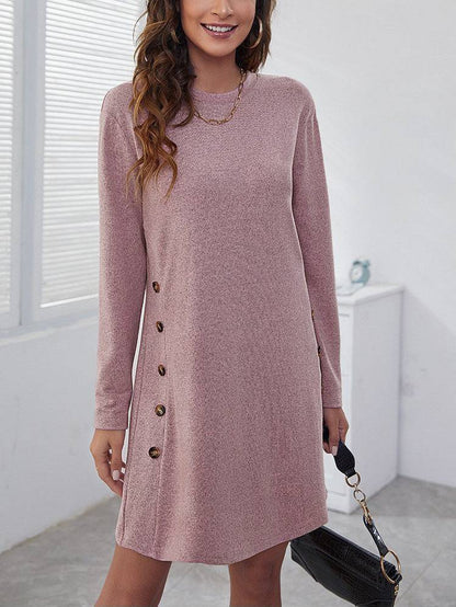 Long-sleeved Round-neck Straight Dress Fashion Casual Loose Solid Color Dress For Women Fall Spring Clothing - ALL-IN-ONE GENSTORE & SERVICES