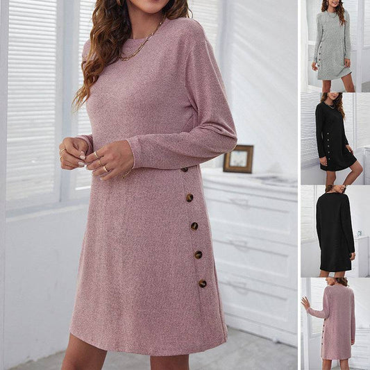 Long-sleeved Round-neck Straight Dress Fashion Casual Loose Solid Color Dress For Women Fall Spring Clothing - ALL-IN-ONE GENSTORE & SERVICES