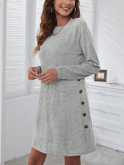Long-sleeved Round-neck Straight Dress Fashion Casual Loose Solid Color Dress For Women Fall Spring Clothing - ALL-IN-ONE GENSTORE & SERVICES
