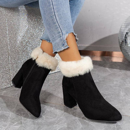 New Plaid Print Plush Ankle Boots Winter Fashoin Square Heel Suede Boots Women Casual Versatile Shoes Autumn And Winter - ALL-IN-ONE GENSTORE & SERVICES