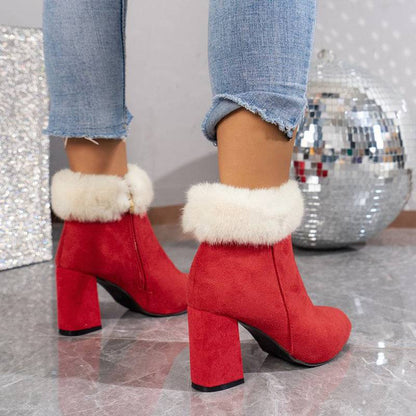 New Plaid Print Plush Ankle Boots Winter Fashoin Square Heel Suede Boots Women Casual Versatile Shoes Autumn And Winter - ALL-IN-ONE GENSTORE & SERVICES