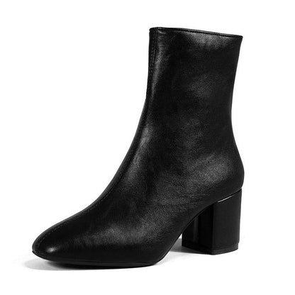 Chunky Heel Pointed Toe Boots With Side Zipper Fashion Mid-calf Boot For Women Shoes - ALL-IN-ONE GENSTORE & SERVICES