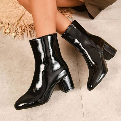 Chunky Heel Pointed Toe Boots With Side Zipper Fashion Mid-calf Boot For Women Shoes - ALL-IN-ONE GENSTORE & SERVICES