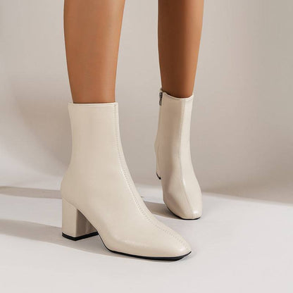 Chunky Heel Pointed Toe Boots With Side Zipper Fashion Mid-calf Boot For Women Shoes - ALL-IN-ONE GENSTORE & SERVICES