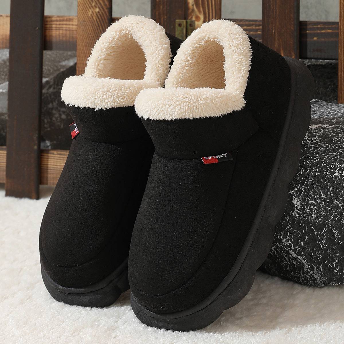Winter Plush Cotton Shoes Women Men Warm Suede House Shoes For Parents Solid Color Thick-soled Garden Shoes Outdoor - ALL-IN-ONE GENSTORE & SERVICES